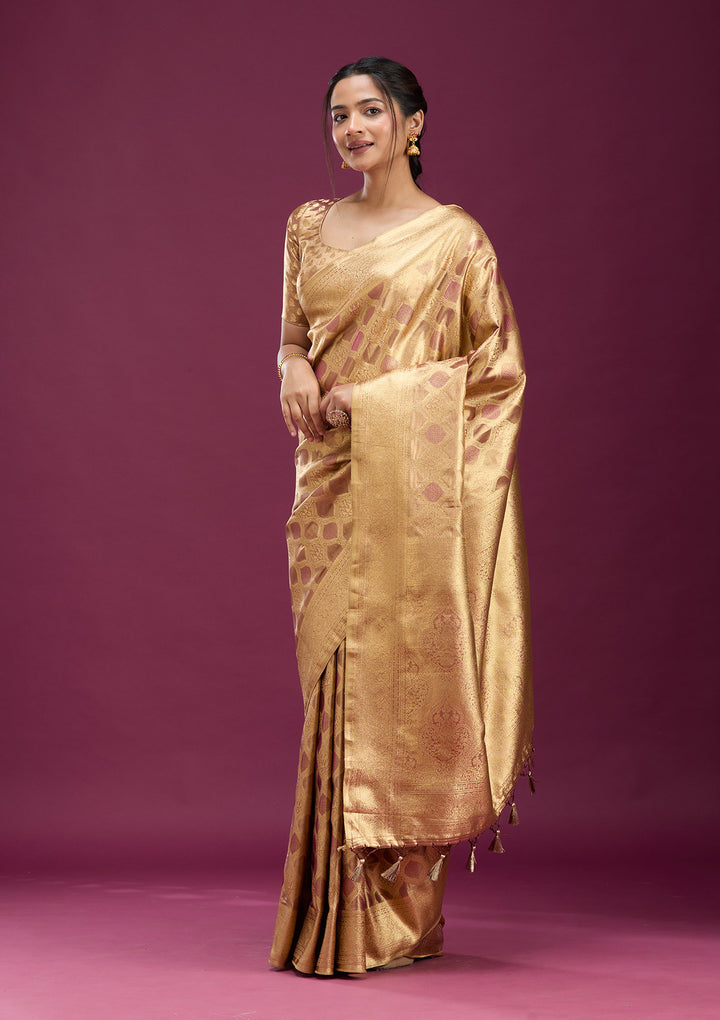Beige Zariwork (Gold) Silk Saree