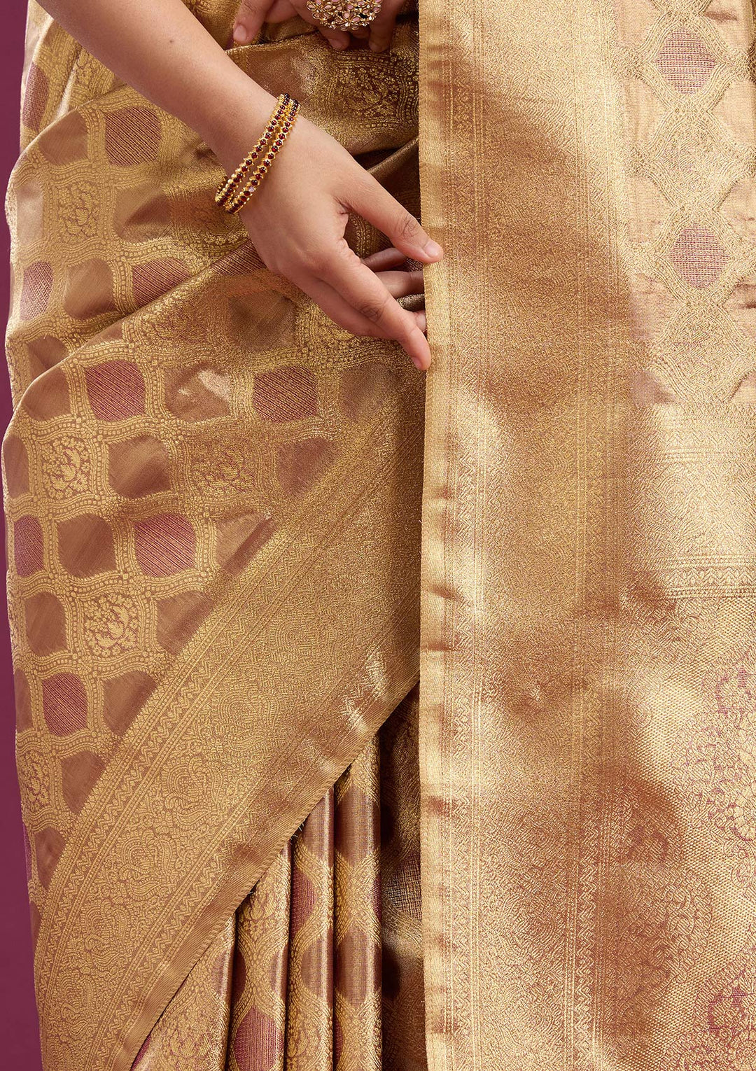 Beige Zariwork (Gold) Silk Saree