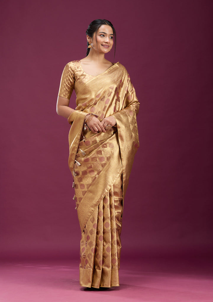 Beige Zariwork (Gold) Silk Saree