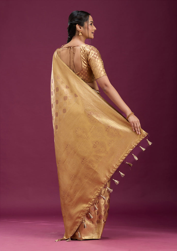 Beige Zariwork (Gold) Silk Saree