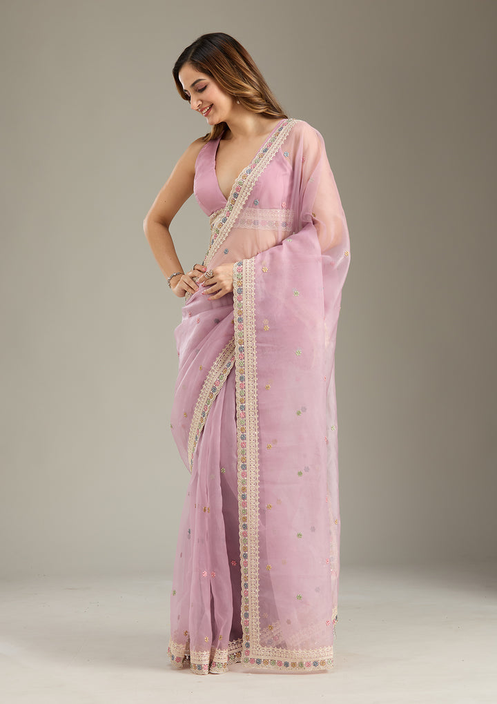 Lavender Threadwork Tissue Saree