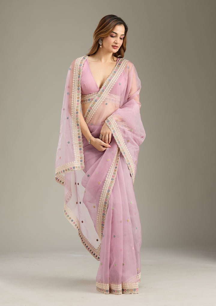 Lavender Threadwork Tissue Saree