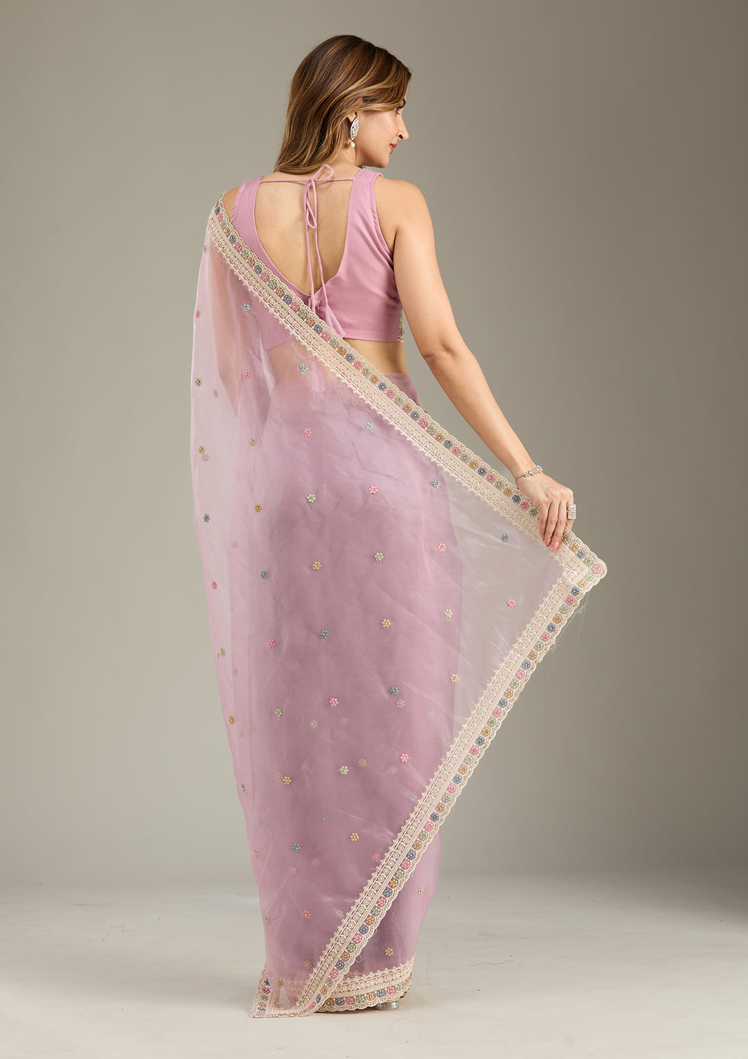 Lavender Threadwork Tissue Saree