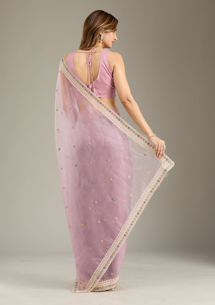 Lavender Threadwork Tissue Saree