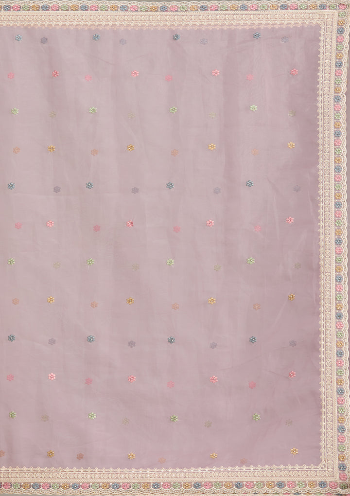 Lavender Threadwork Tissue Saree