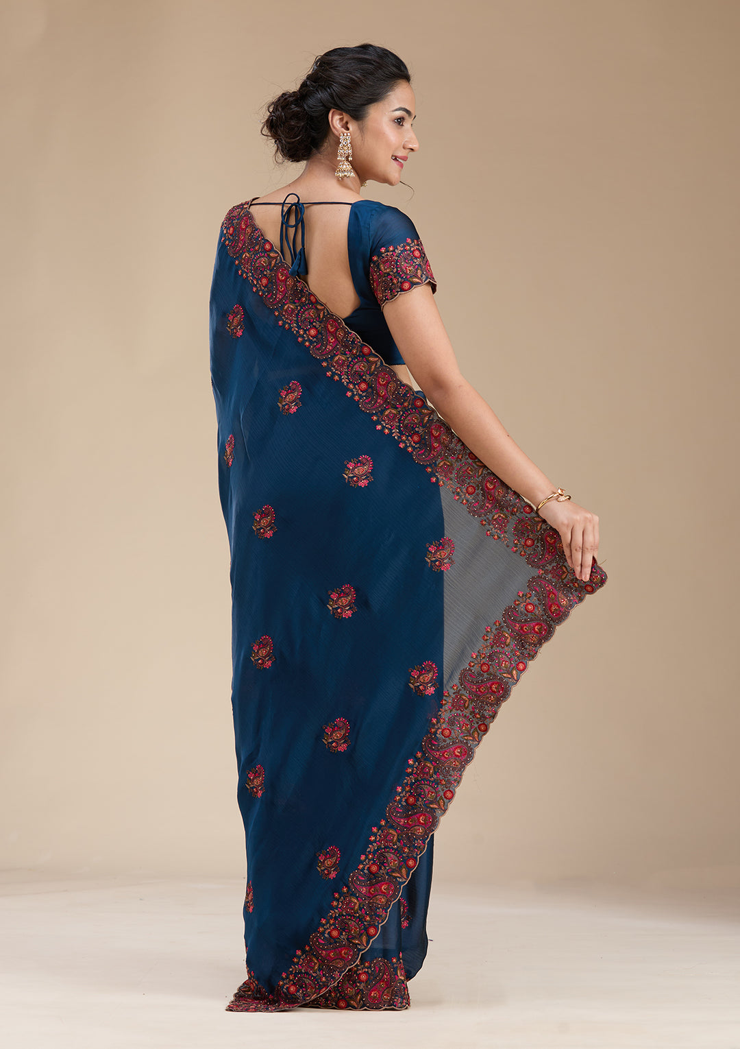 Navy Blue Kashmiri Chiffon Saree