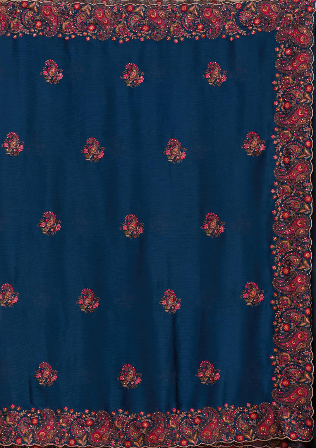 Navy Blue Kashmiri Chiffon Saree