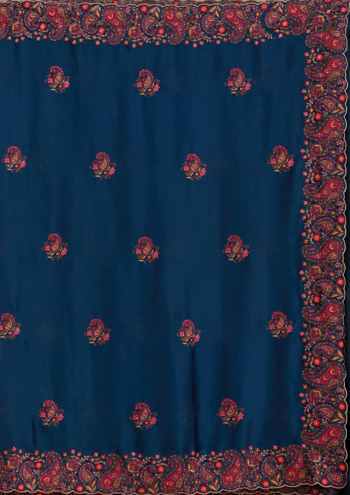 Navy Blue Kashmiri Chiffon Saree