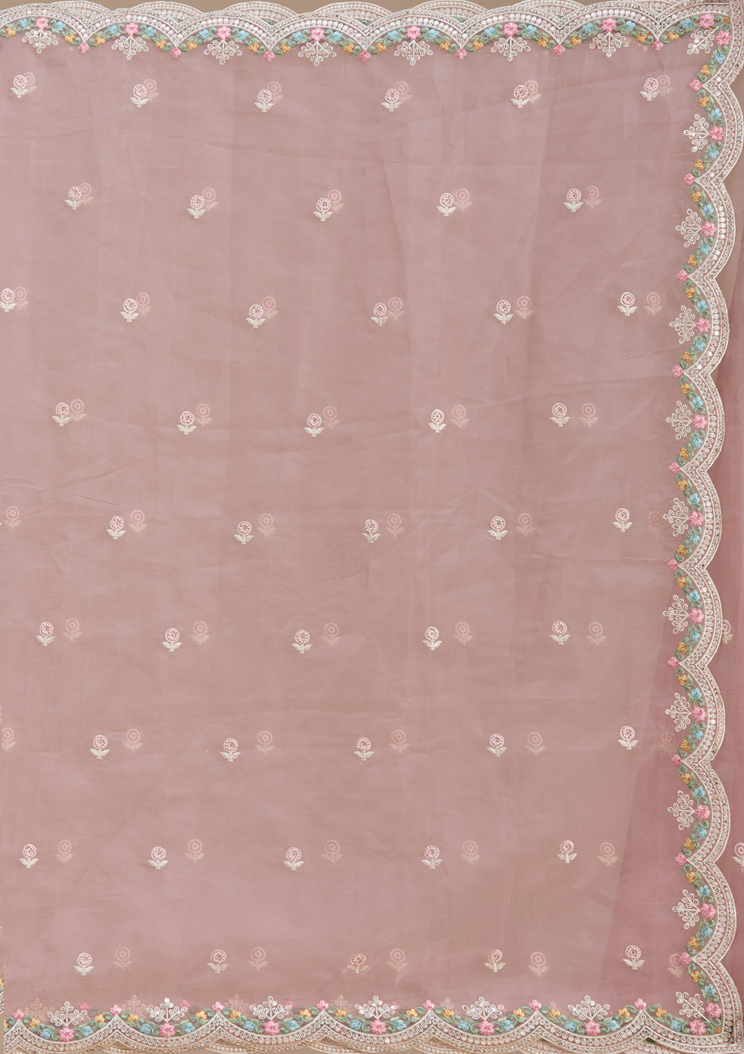 Onion Pink Threadwork Tissue Saree