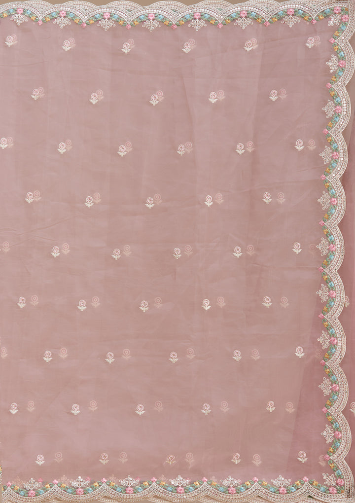 Onion Pink Threadwork Tissue Saree