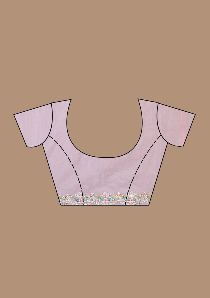 Onion Pink Threadwork Tissue Saree