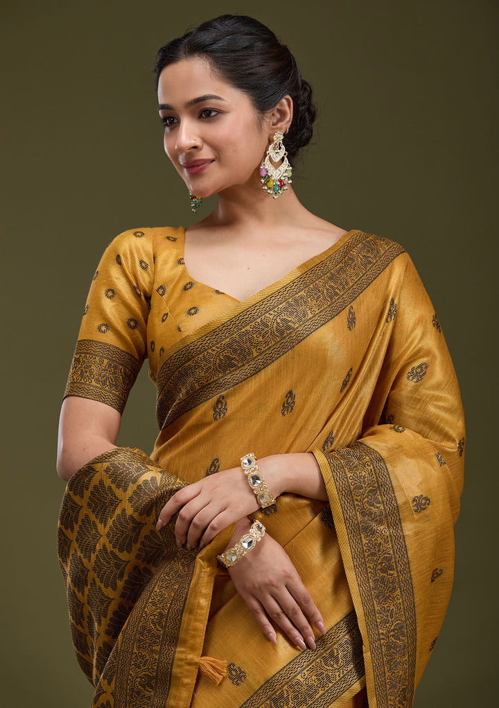 Mustard Printed Art Silk Saree