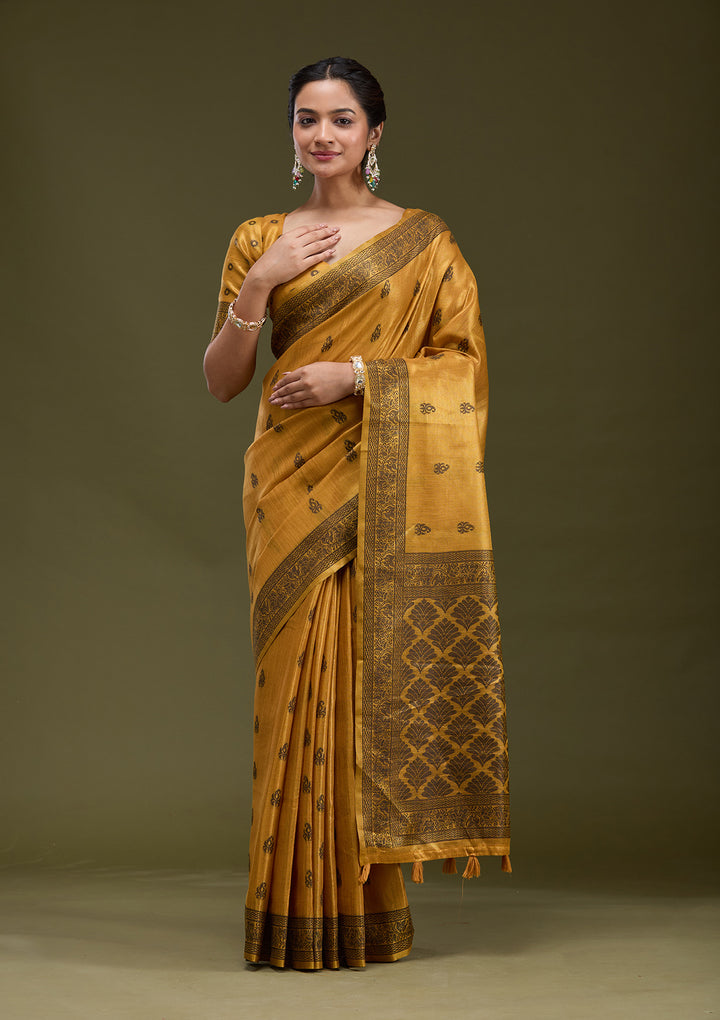 Mustard Printed Art Silk Saree