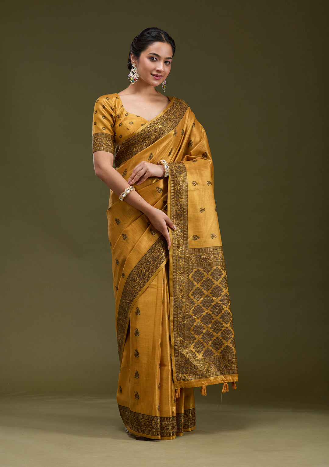 Mustard Printed Art Silk Saree