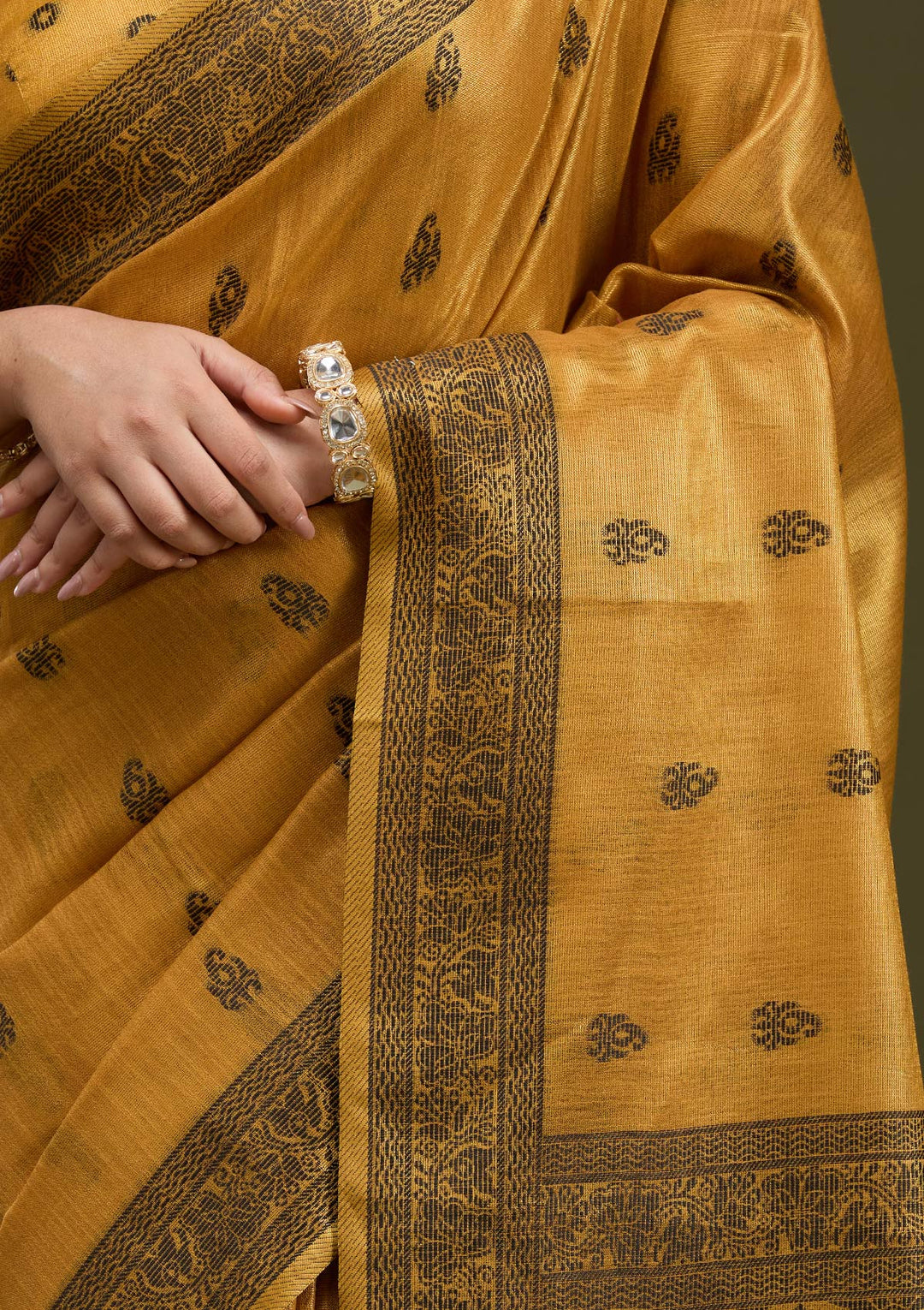 Mustard Printed Art Silk Saree