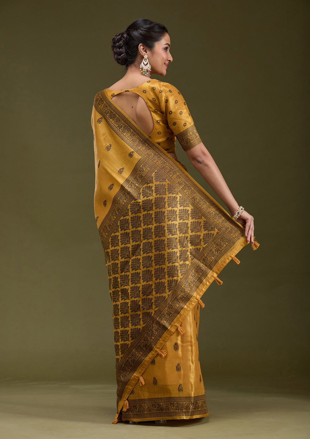Mustard Printed Art Silk Saree