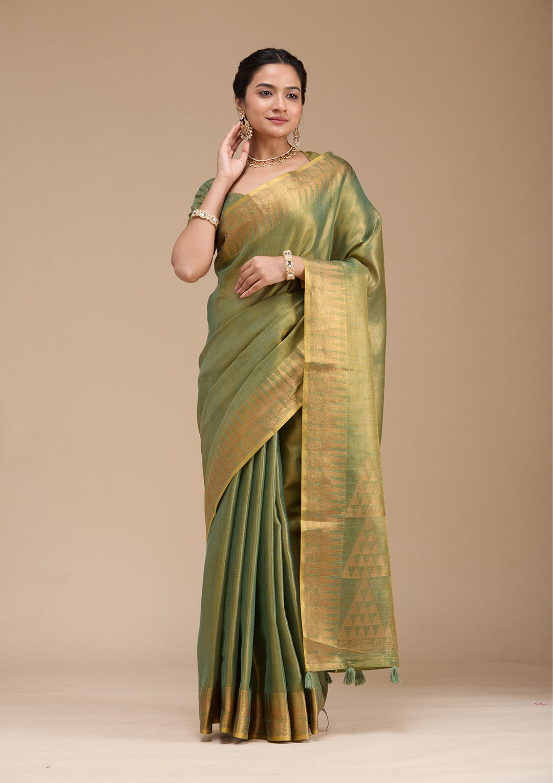 Mehendi Printed Linen Silk Saree