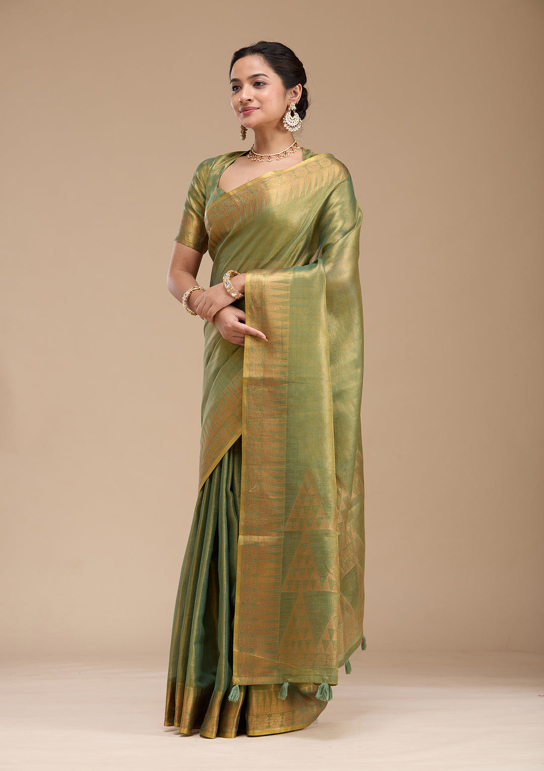 Mehendi Printed Linen Silk Saree