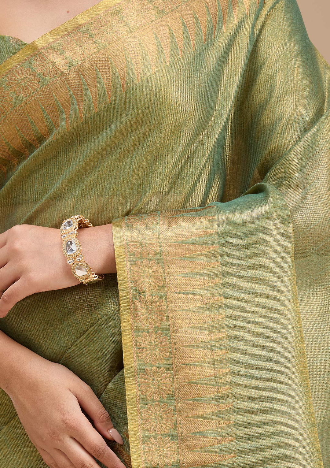 Mehendi Printed Linen Silk Saree