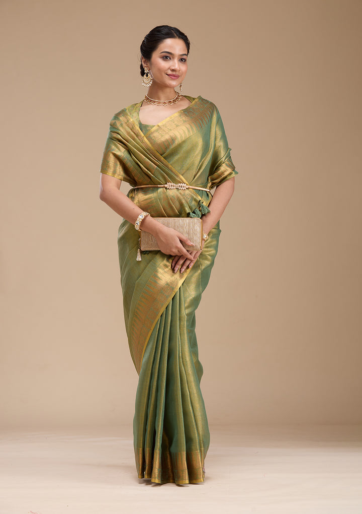 Mehendi Printed Linen Silk Saree