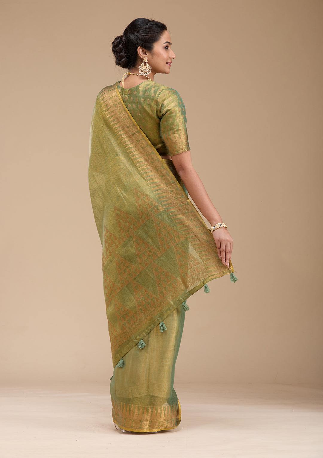 Mehendi Printed Linen Silk Saree
