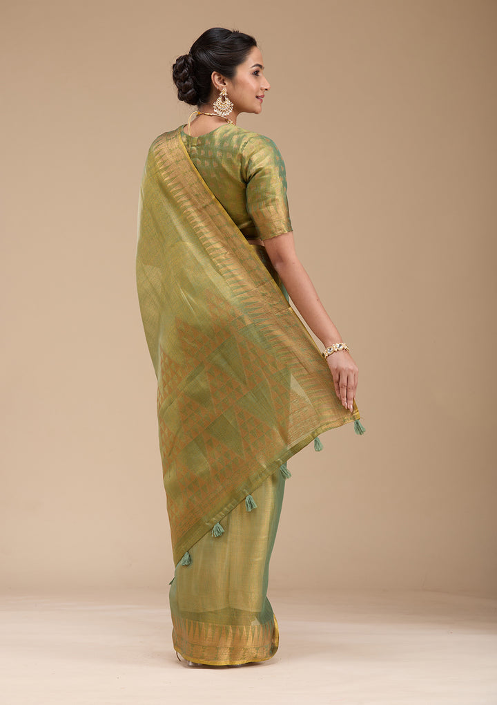 Mehendi Printed Linen Silk Saree