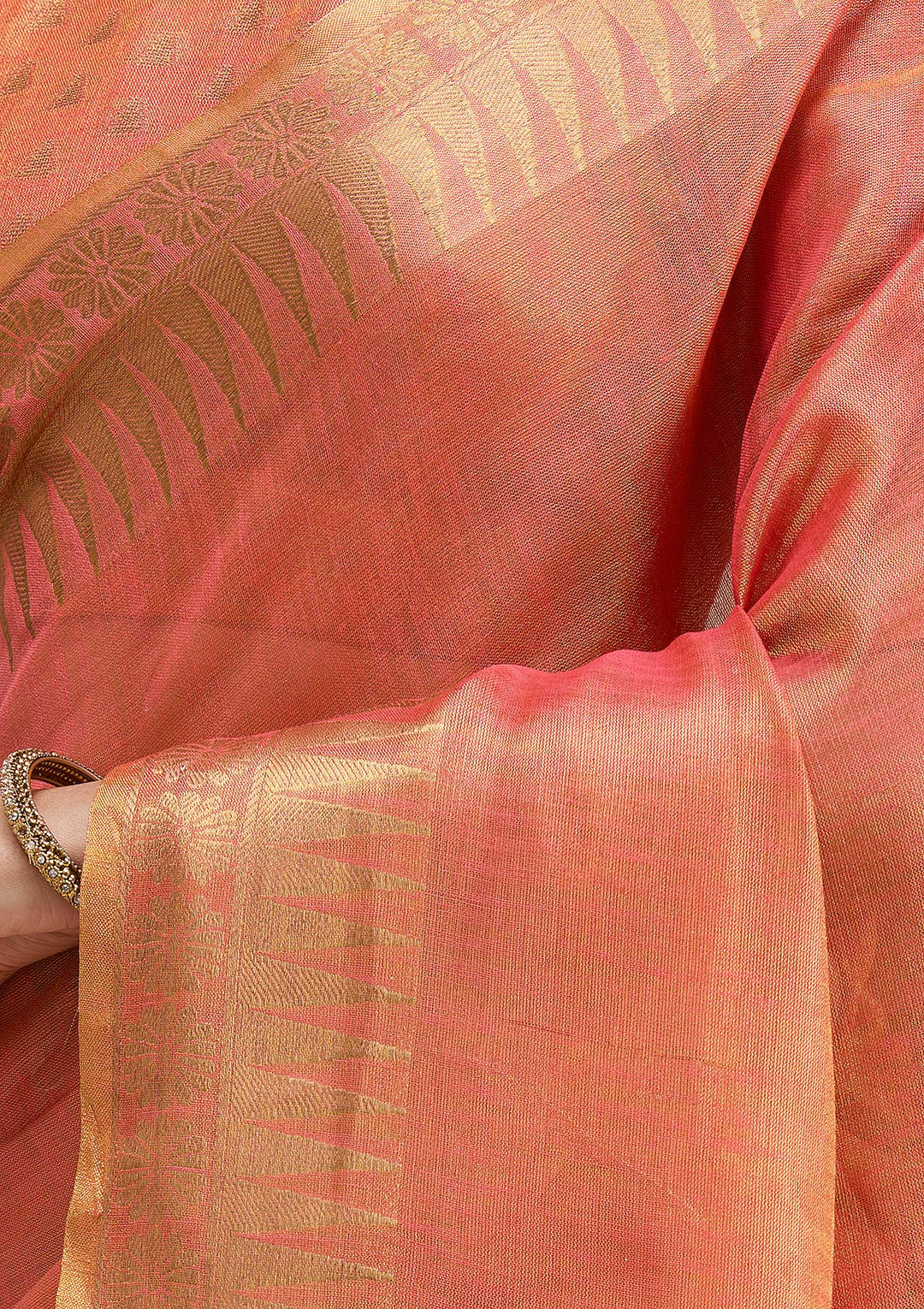 Rust Printed Linen Silk Saree