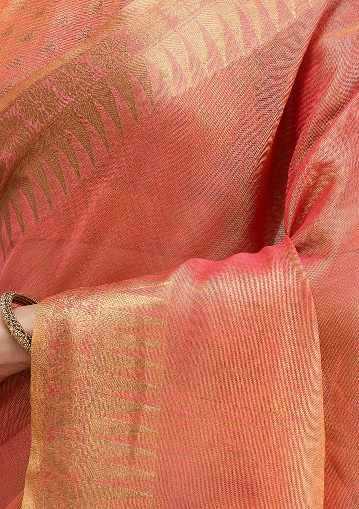 Rust Printed Linen Silk Saree