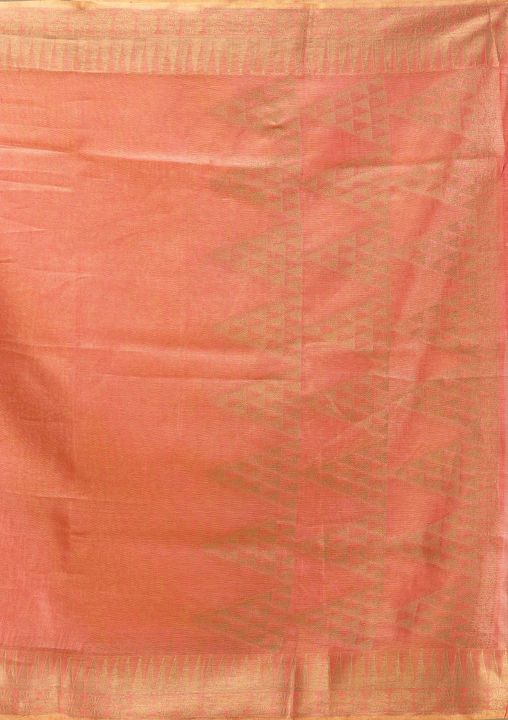Rust Printed Linen Silk Saree