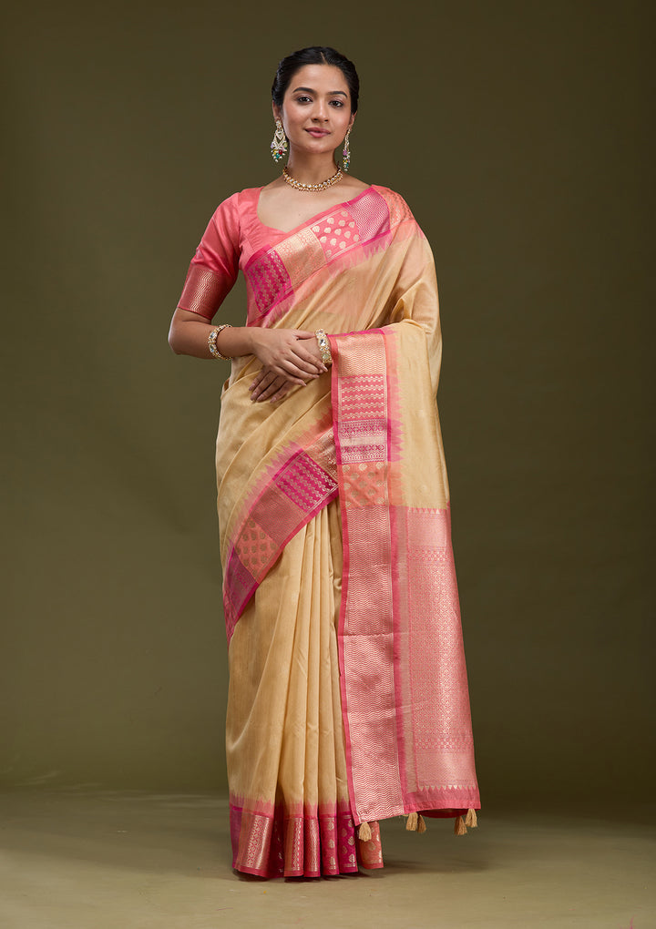 Beige Printed Art Silk Saree