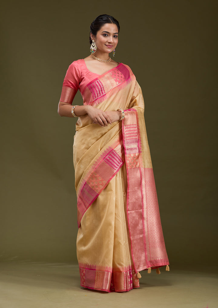 Beige Printed Art Silk Saree