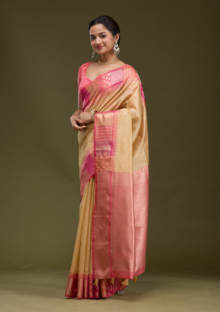 Beige Printed Art Silk Saree