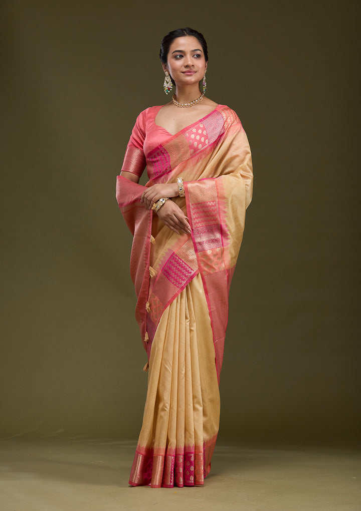 Beige Printed Art Silk Saree