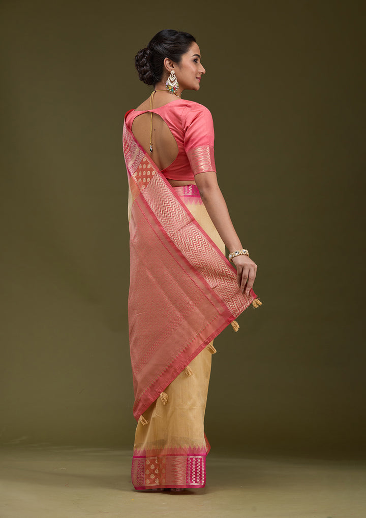 Beige Printed Art Silk Saree