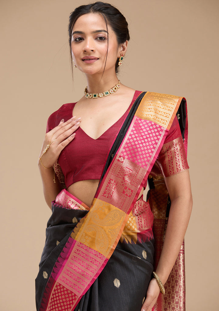 Black Printed Art Silk Saree