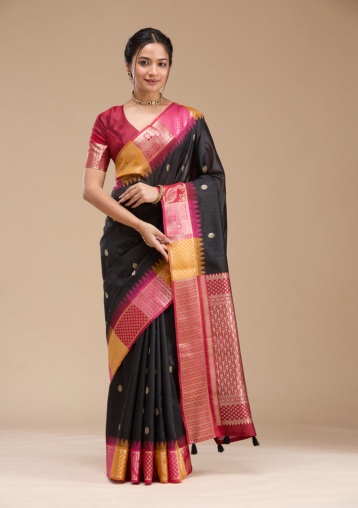Black Printed Art Silk Saree