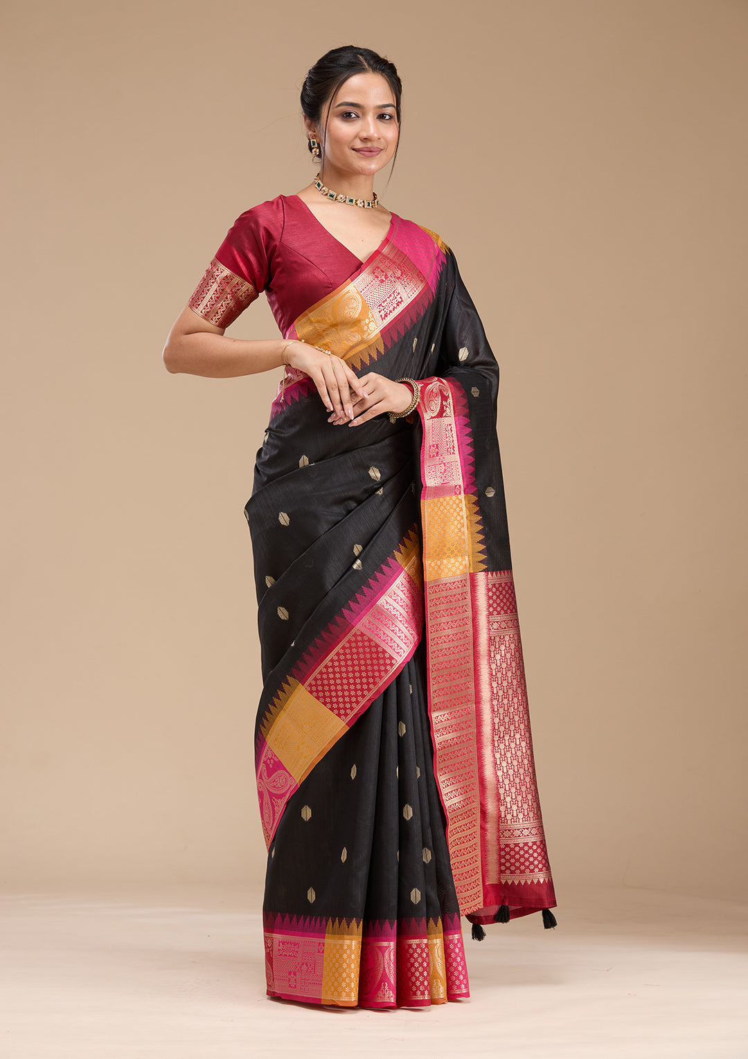 Black Printed Art Silk Saree
