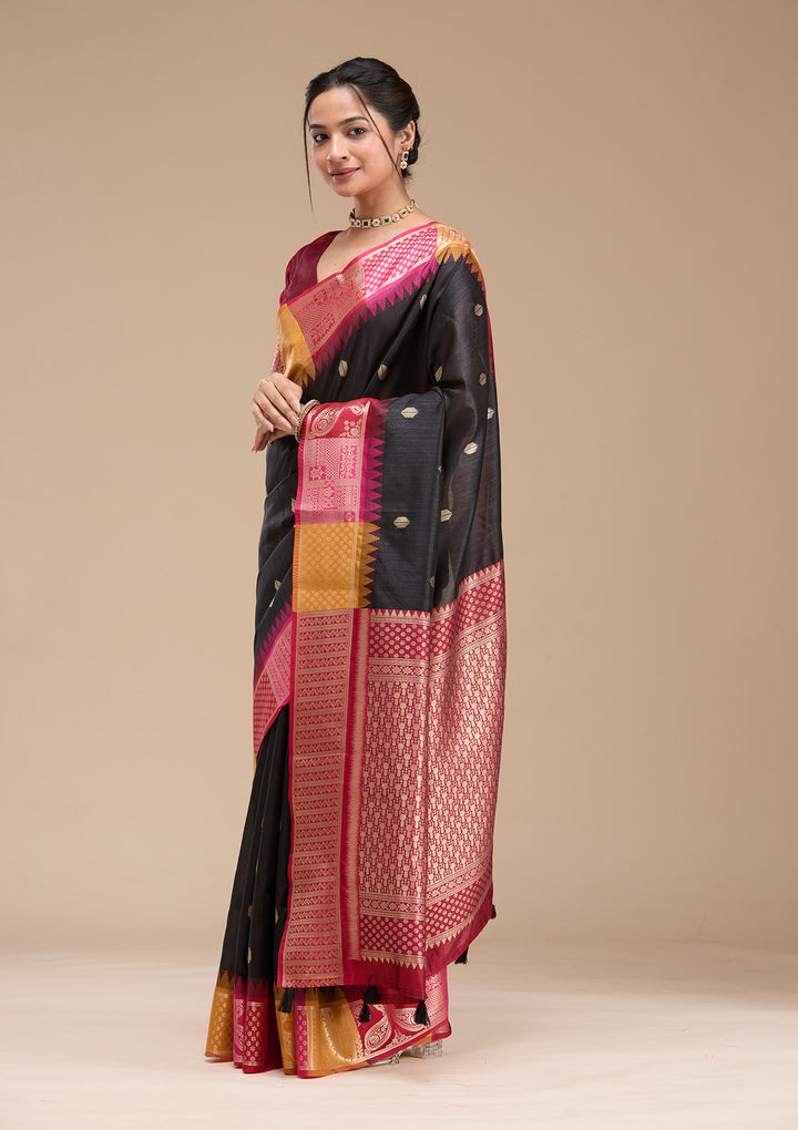 Black Printed Art Silk Saree