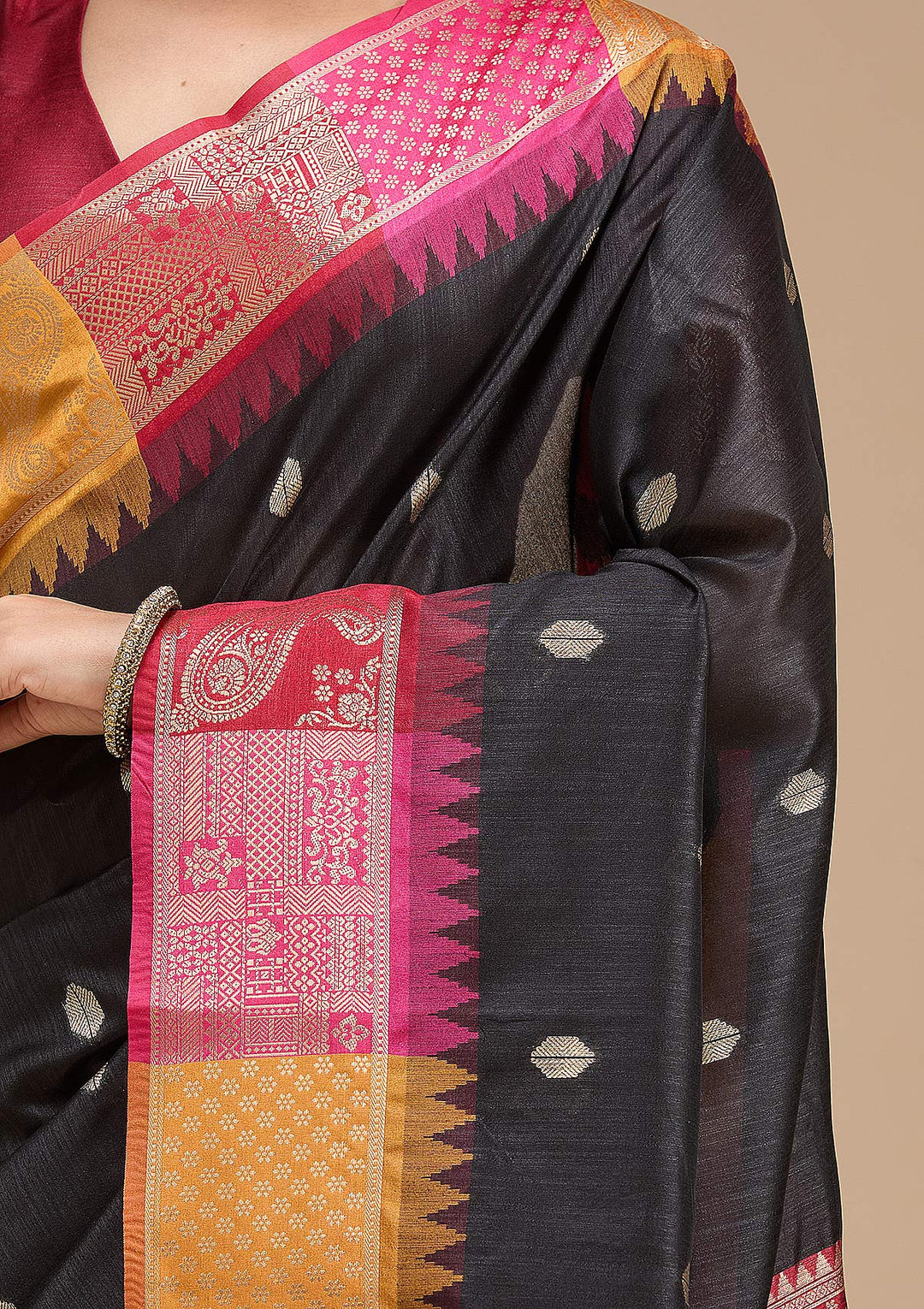 Black Printed Art Silk Saree