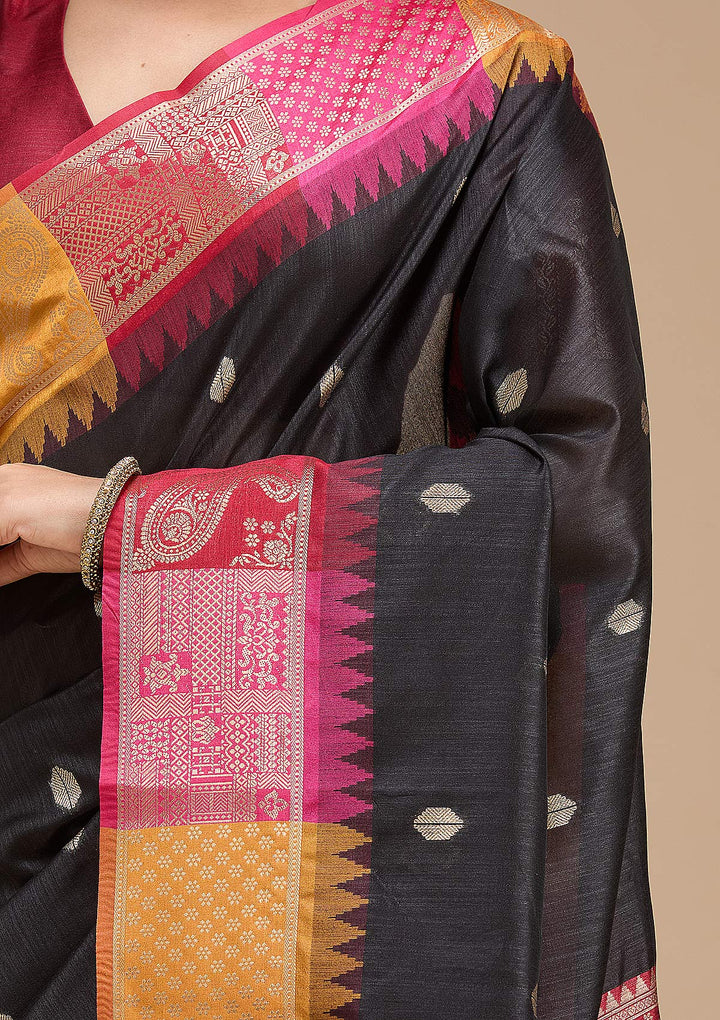 Black Printed Art Silk Saree