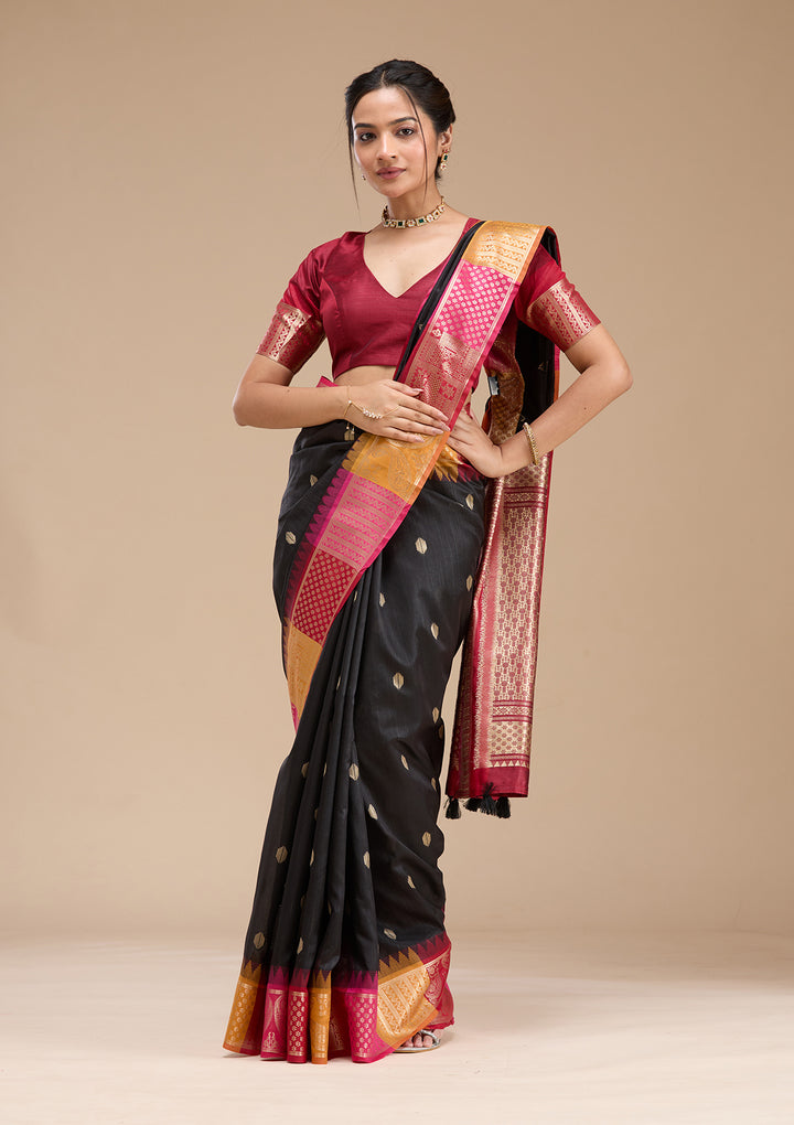 Black Printed Art Silk Saree