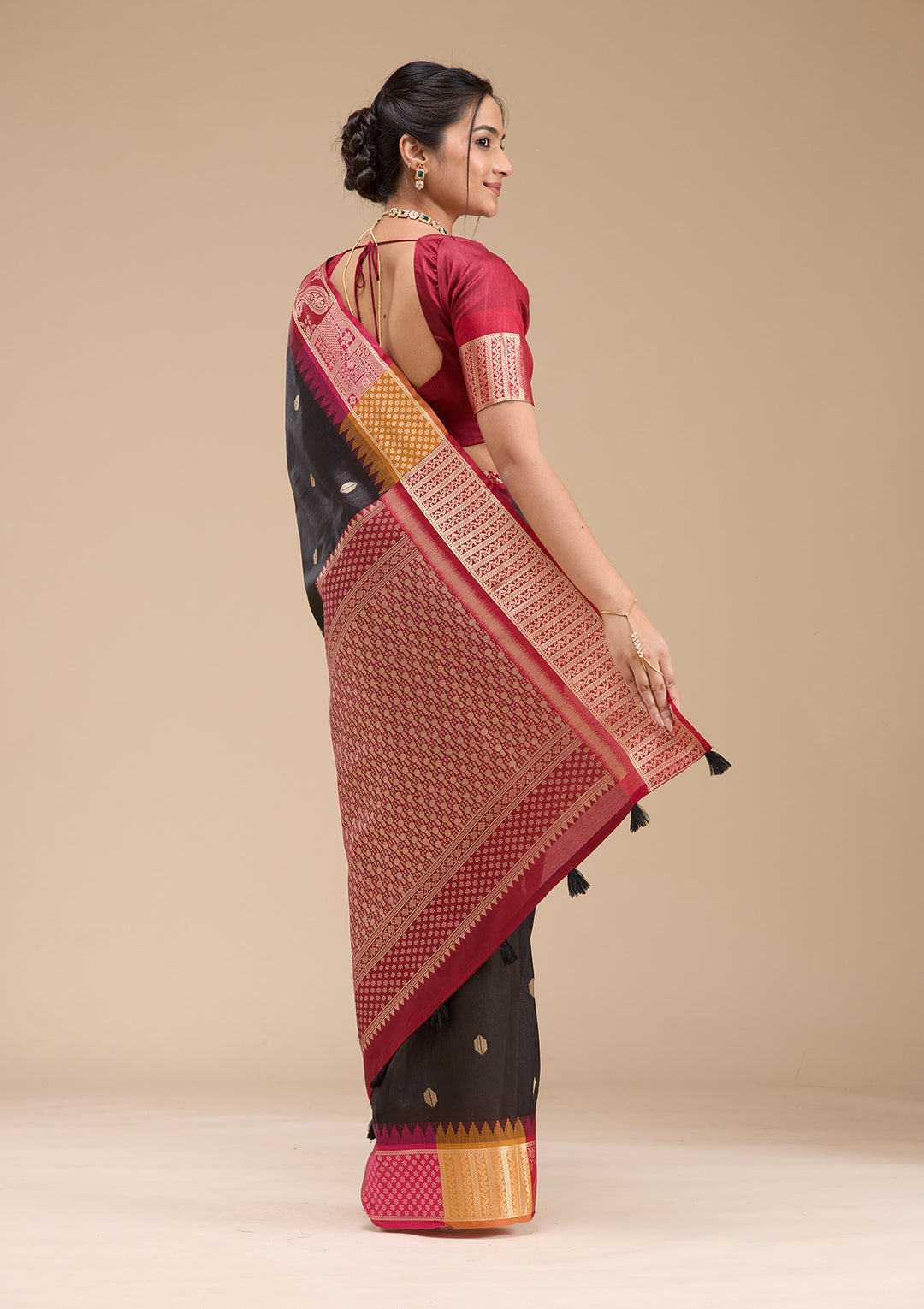 Black Printed Art Silk Saree