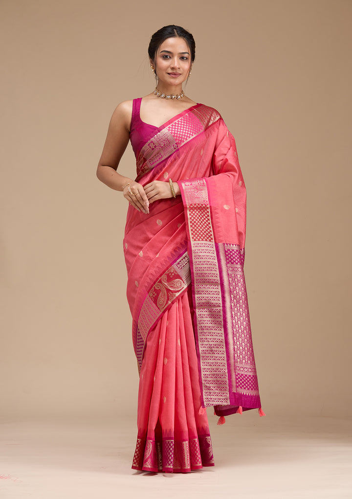 Gajari Pink Printed Art Silk Saree