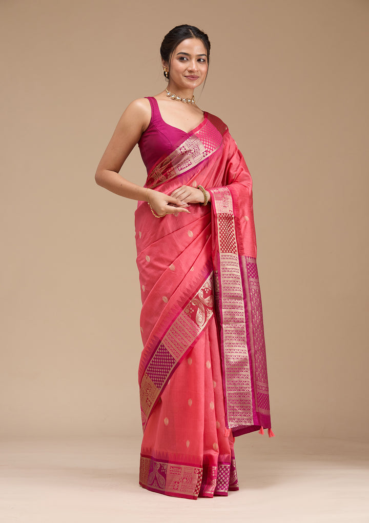 Gajari Pink Printed Art Silk Saree