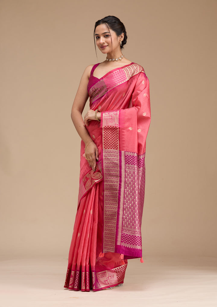 Gajari Pink Printed Art Silk Saree