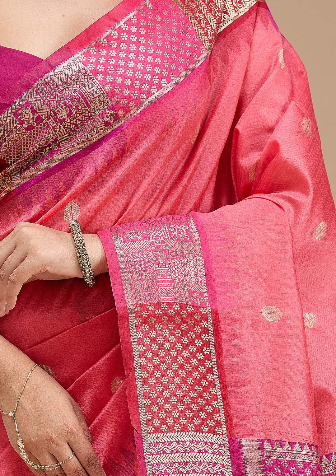 Gajari Pink Printed Art Silk Saree