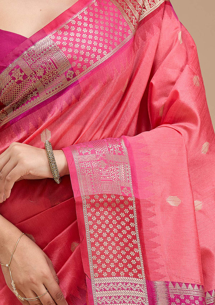Gajari Pink Printed Art Silk Saree