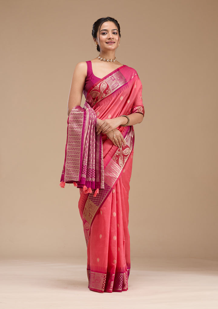 Gajari Pink Printed Art Silk Saree