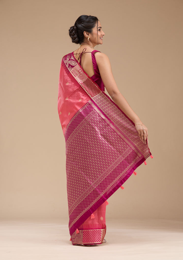 Gajari Pink Printed Art Silk Saree