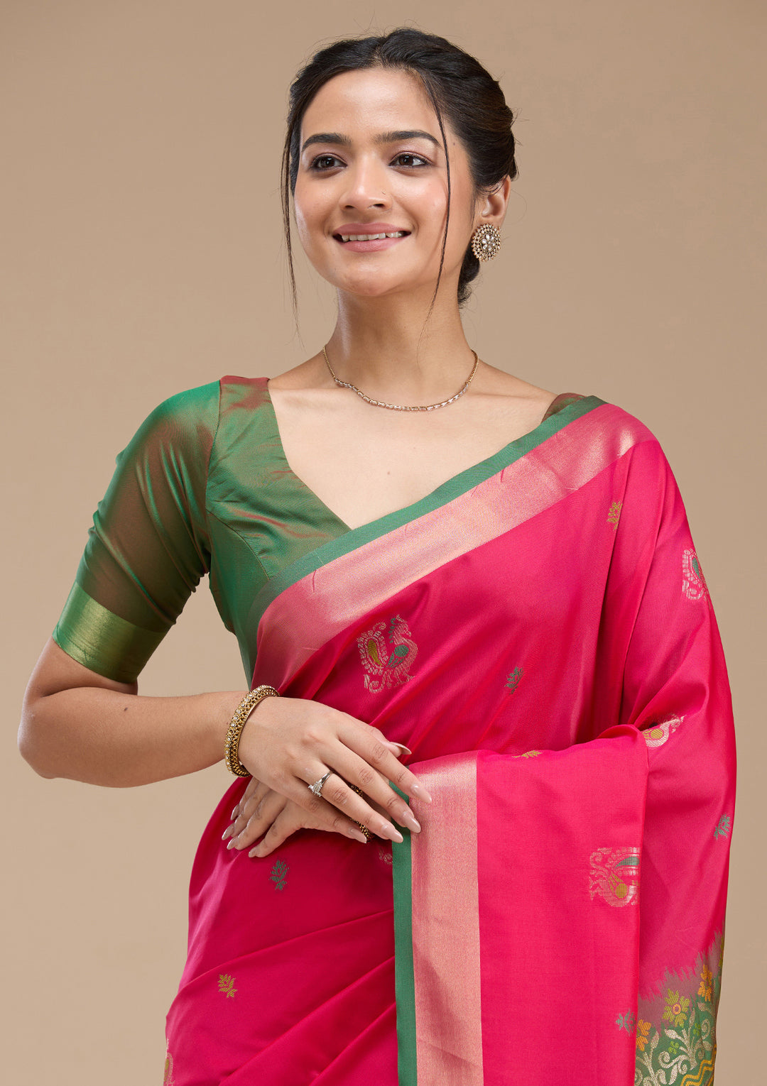 Rani Pink Printed Art Silk Saree